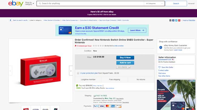 Sold out wireless SNES controller for Switch already showing up on eBay