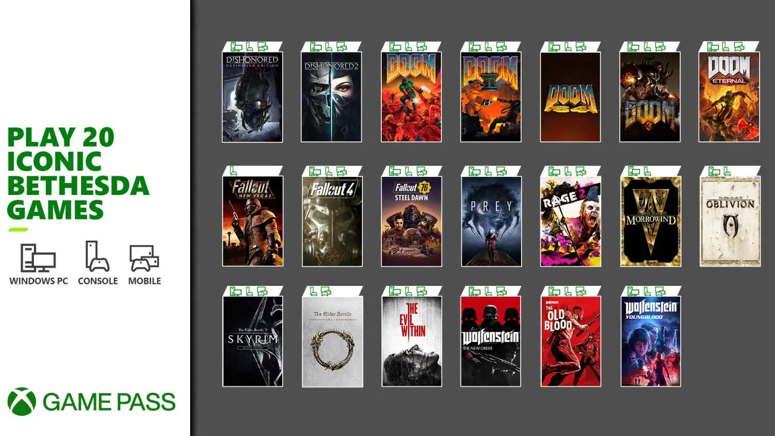 20 Bethesda titles are coming to Xbox Game Pass tomorrow