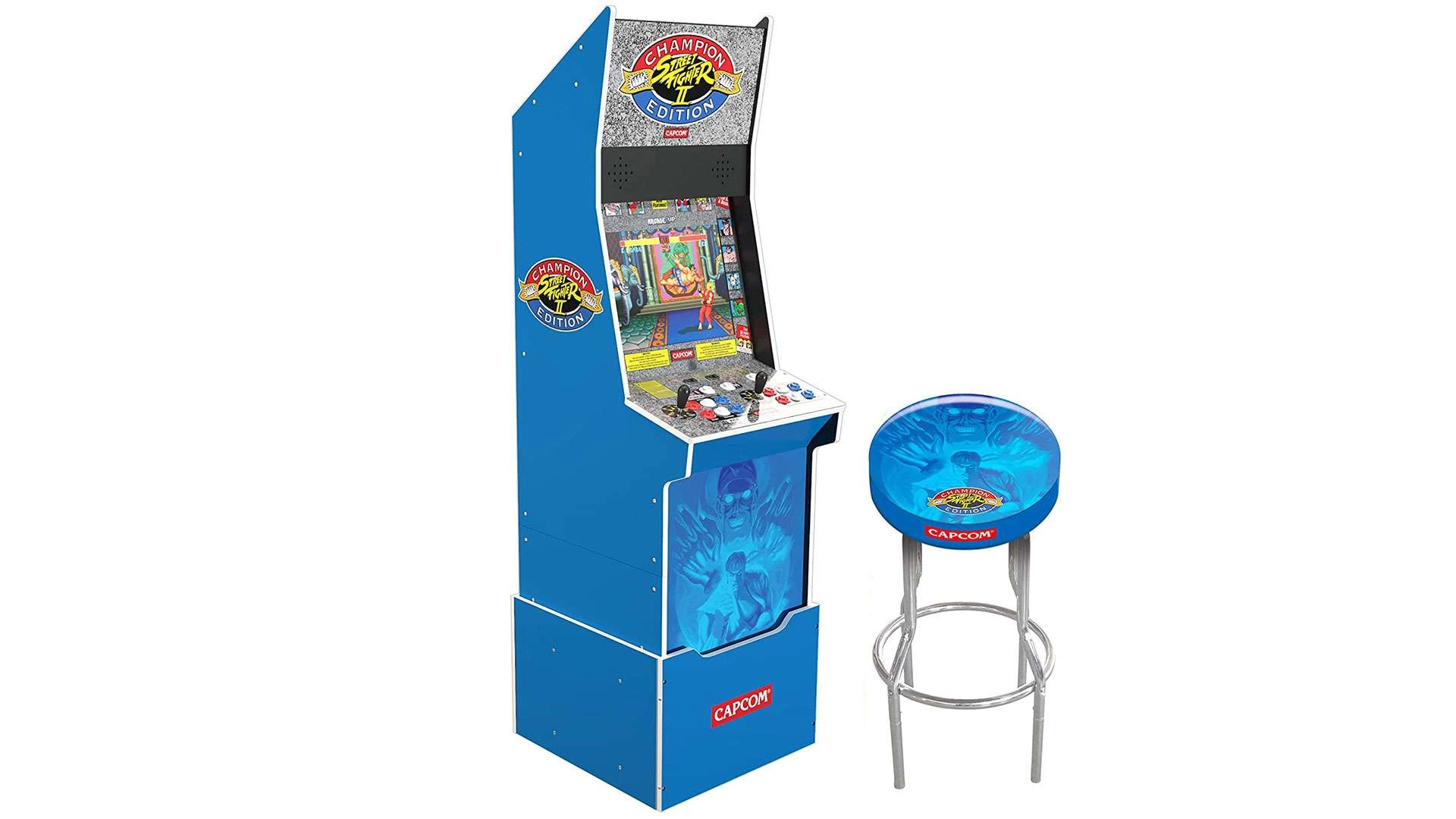 Street Fighter II Champion Edition Arcade Cabinet and Stool