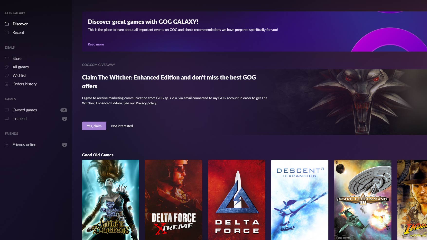 The Witcher Enhanced Edition is free on GOG Galaxy